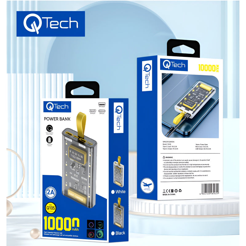 QTech Q105 10000mAh Quick Charge Transparent Powerbank Trendy Troves