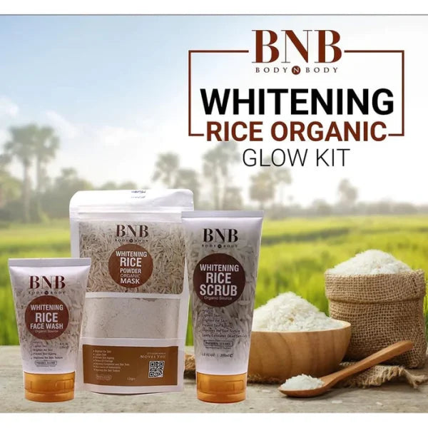 BNB Rice Extract Brightening Skincare Kit – Face Wash, Scrub & Mask for Glowing Skin