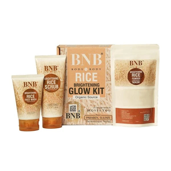 BNB Rice Extract Brightening Skincare Kit – Face Wash, Scrub & Mask for Glowing Skin