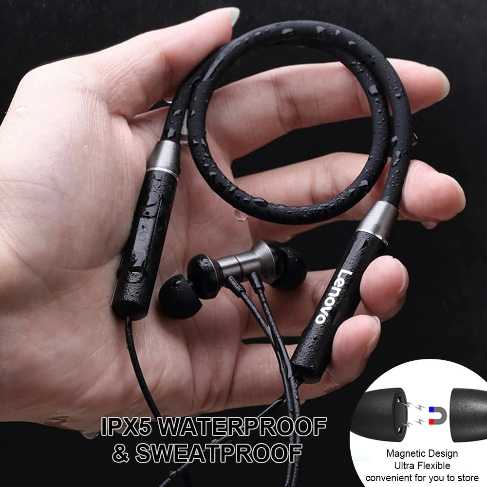 Lenovo HE05 Bluetooth 5.0 Wireless Neckband Headphones - IPX5 Waterproof